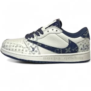 نایک ایر جردن وان لو تراویس اسکات لویی ویتون NIKE AIR JORDAN 1 LOW TRAVIS SCOTT X LOUIS VUITTON سفید سرمه ای
