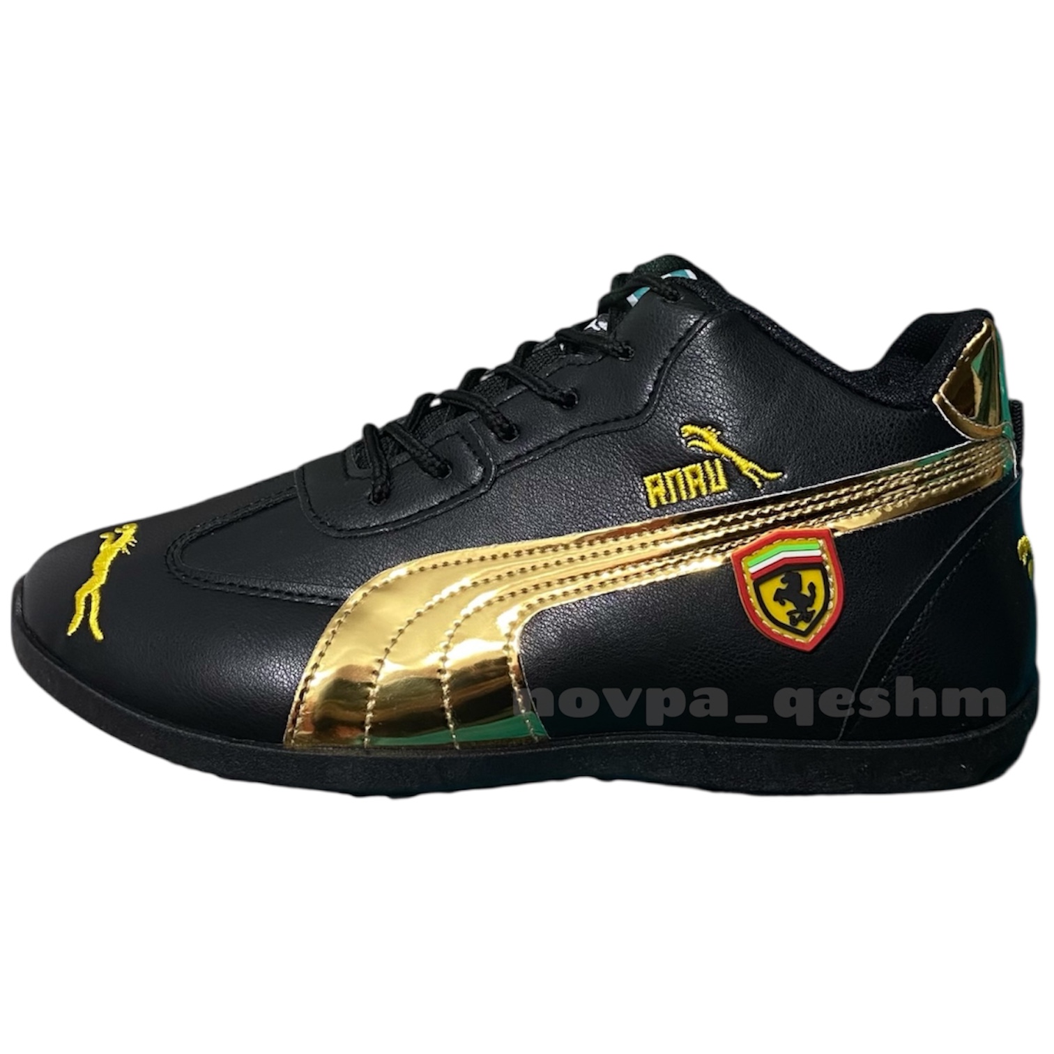 کفش کتونی زنانه و مردانه پوما Puma Leather Athletic Sneaker's مشکی طلایی