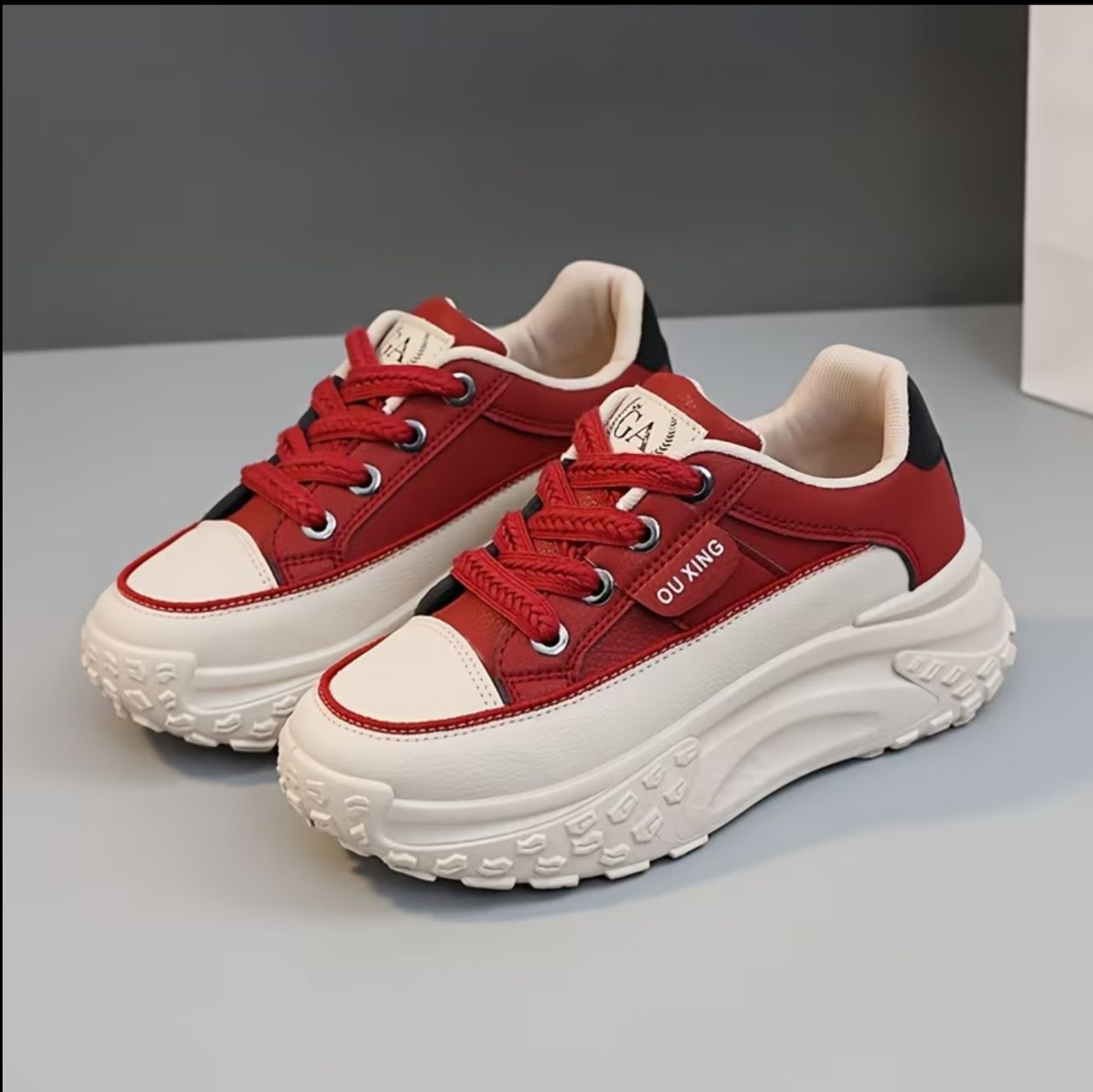 کفش کتونی فانتزی زنانه طبی لژدار Platform sneakers High Heel قرمز
