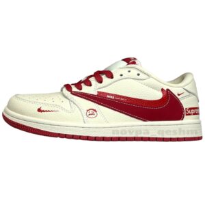 کفش کتونی نایک ایر جردن وان لو تراویس اسکات سوپریم NIKE AIR JORDAN 1 LOW X TRAVIS SCOTT X SUPREME کرم قرمز