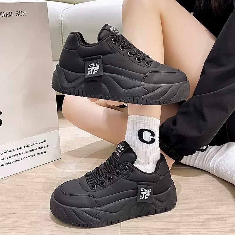 کفش کتونی راحتی لژدار زنانه Women's Genuine Platform تمام مشکی