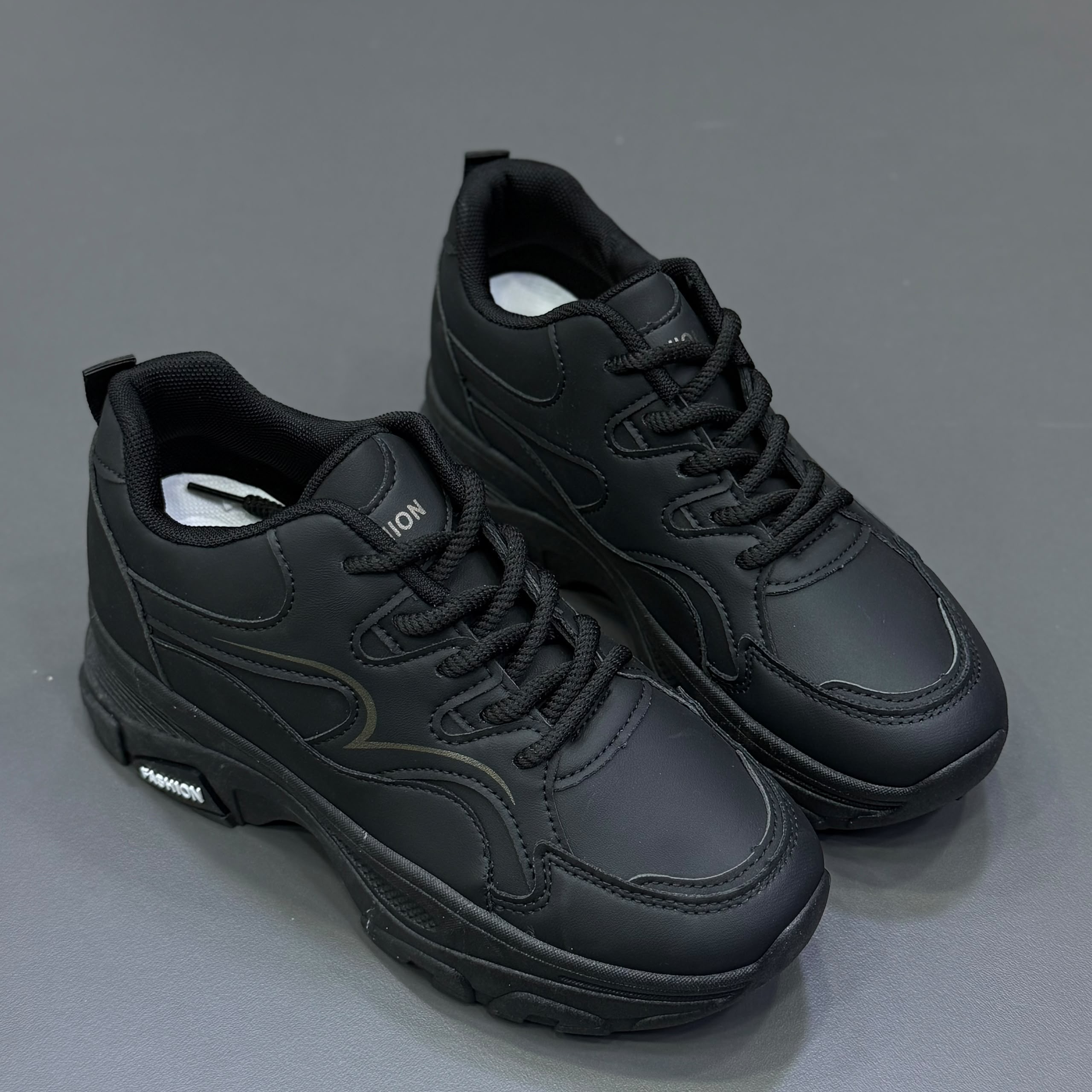 کتونی اسپرت لژدار طبی زنانه مدل چانکی | کفش فانتزی راحتی Women Chunky sneakers تمام مشکی