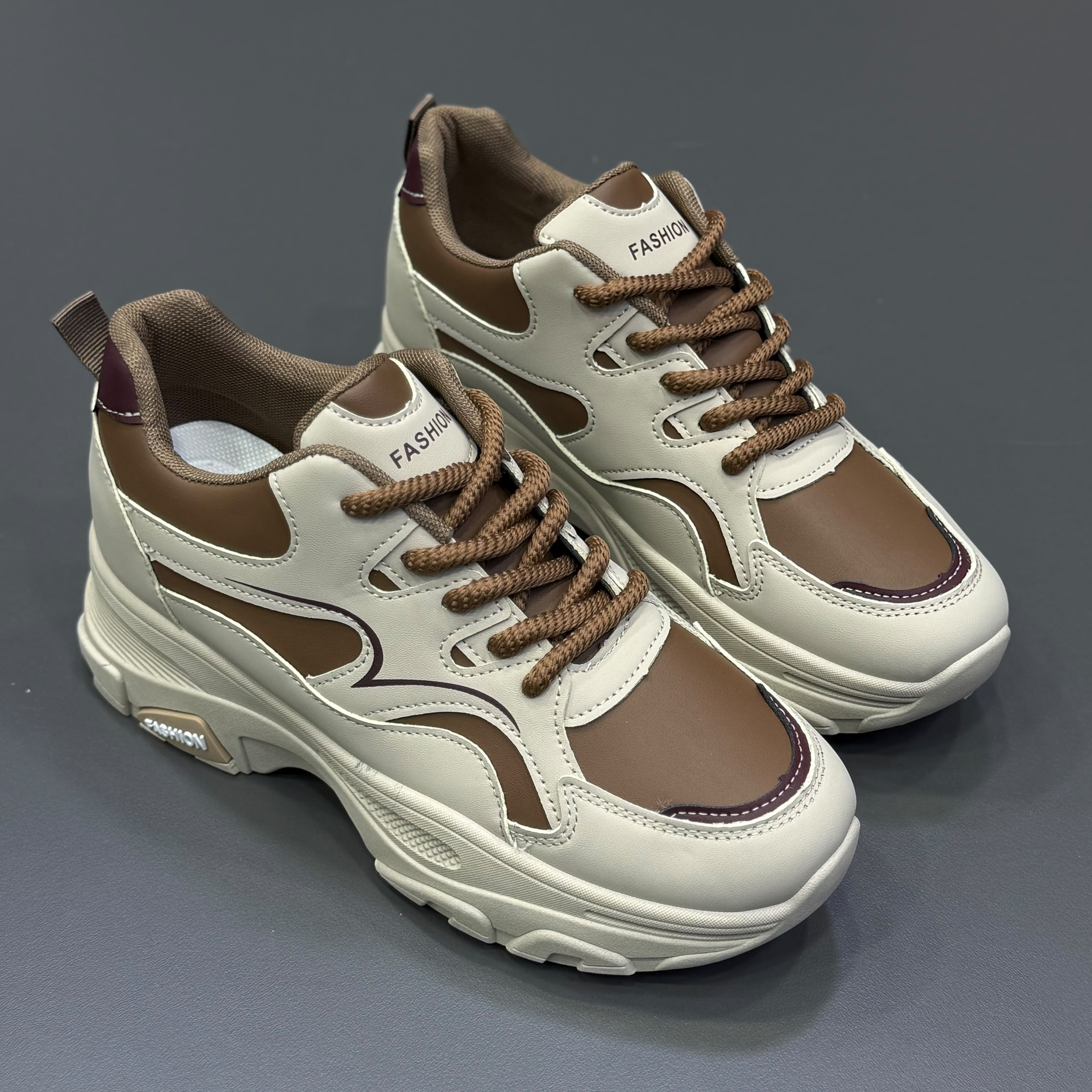 کتونی اسپرت لژدار طبی زنانه مدل چانکی | کفش فانتزی راحتی Women Chunky sneakers قهوه ای