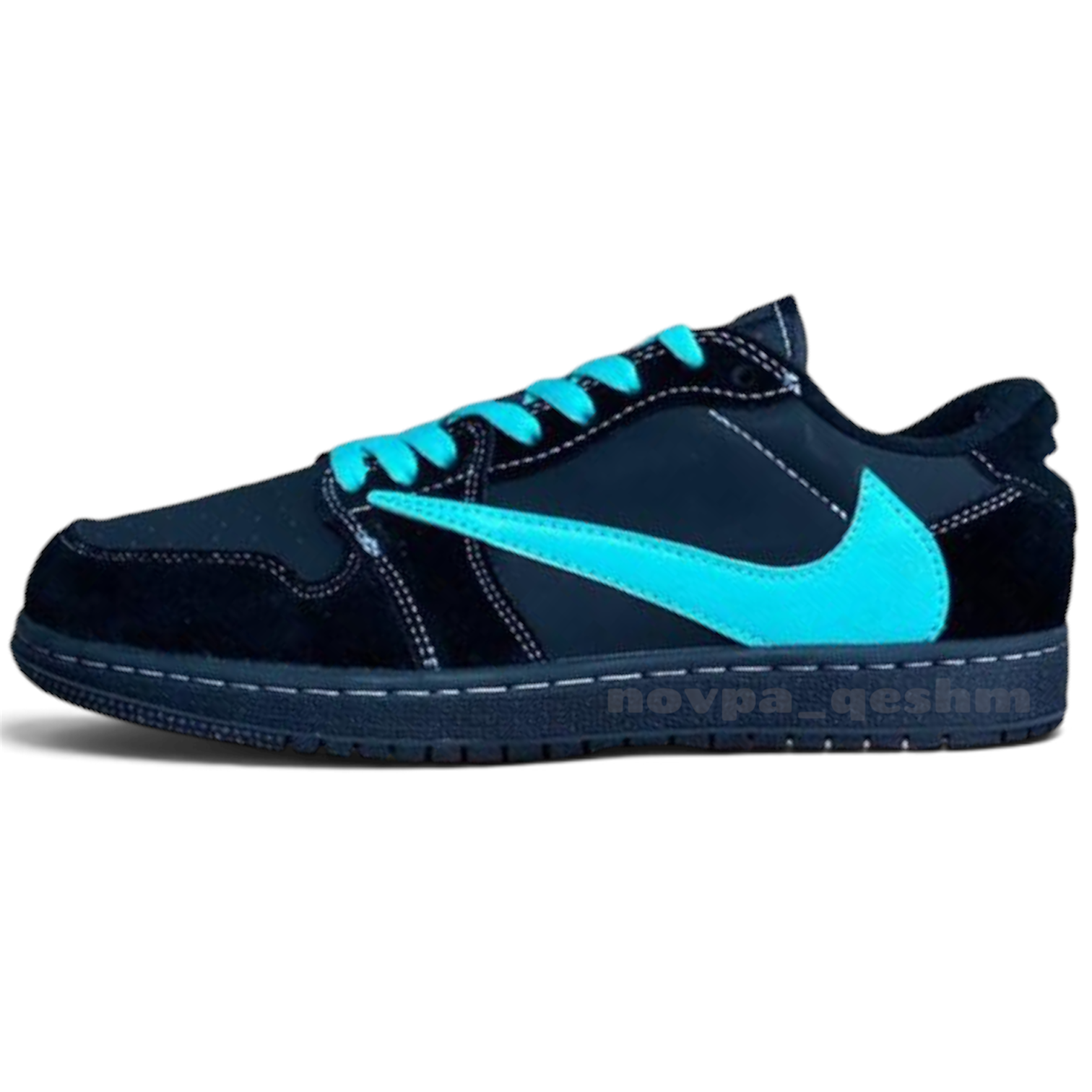 کفش کتونی مردانه تراویس اسکات ایر جردن وان تیفانی Travis Scott x Air Jordan 1 Tiffany مشکی آبی