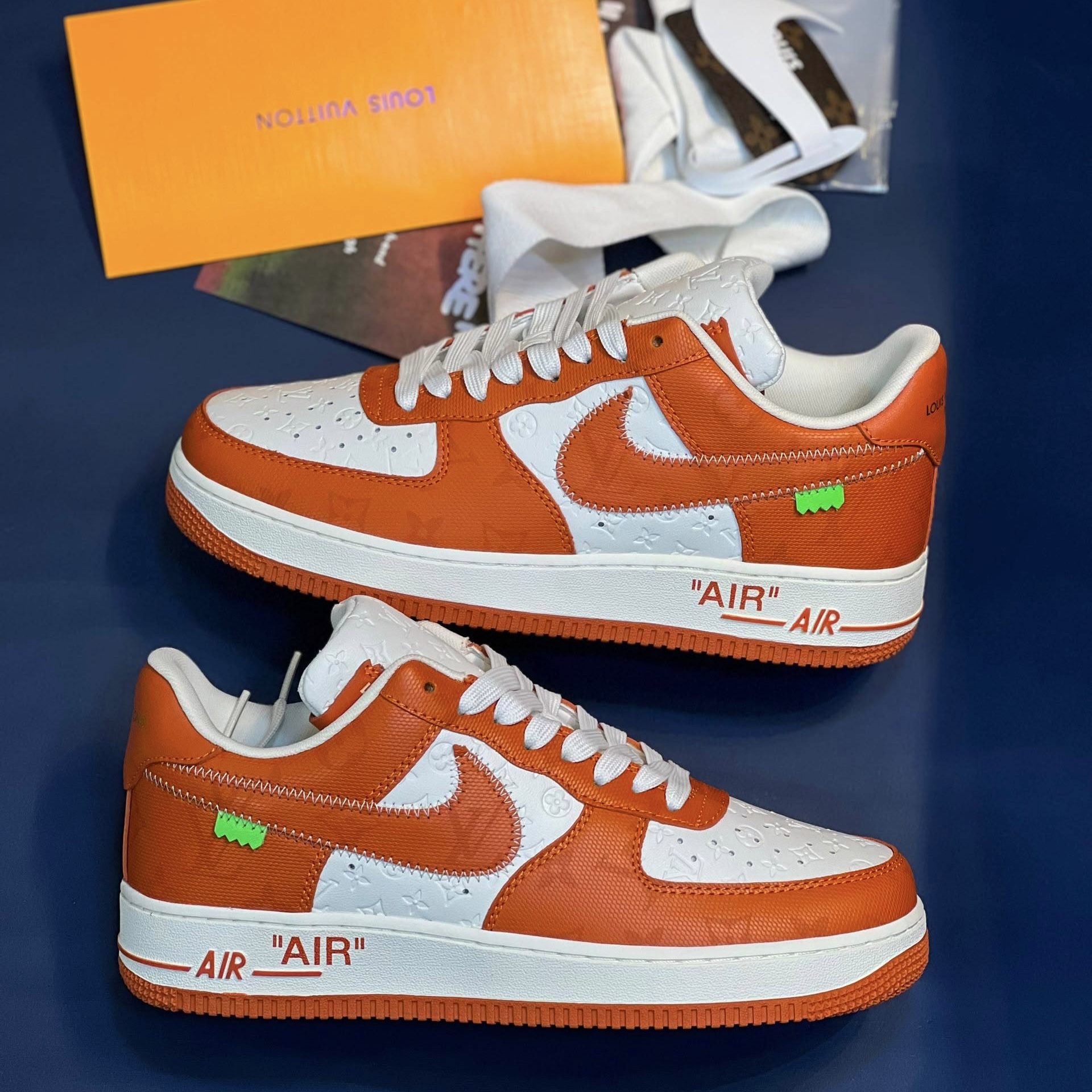 کفش کتونی نایک ایرفورس 1 لویی ویتون (کیفیت فول مستر) Nike Air Force 1 X LOUIS VUITTON نارنجی