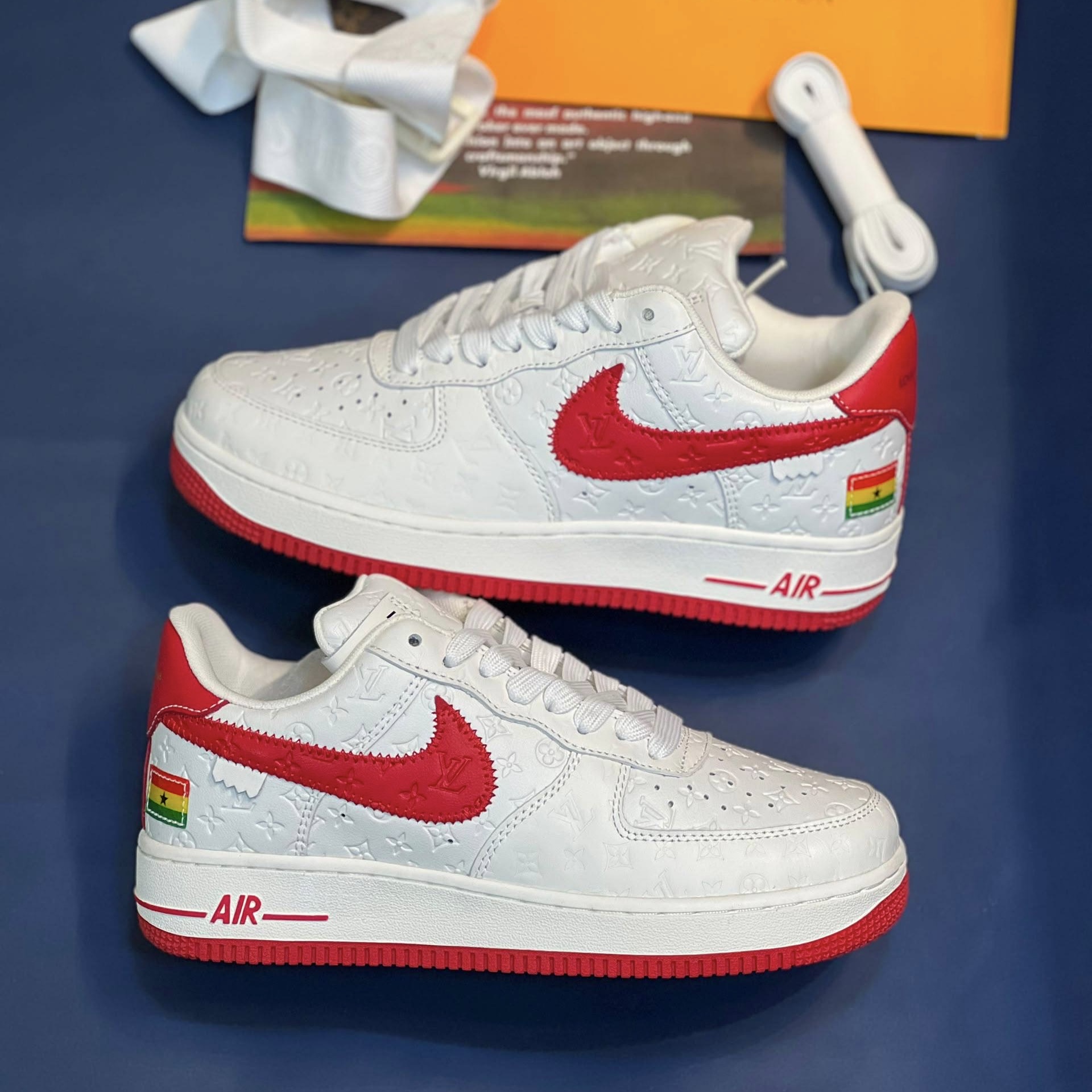 کفش کتونی نایک ایرفورس 1 لویی ویتون (کیفیت فول مستر) Nike Air Force 1 X LOUIS VUITTONسفید قرمز