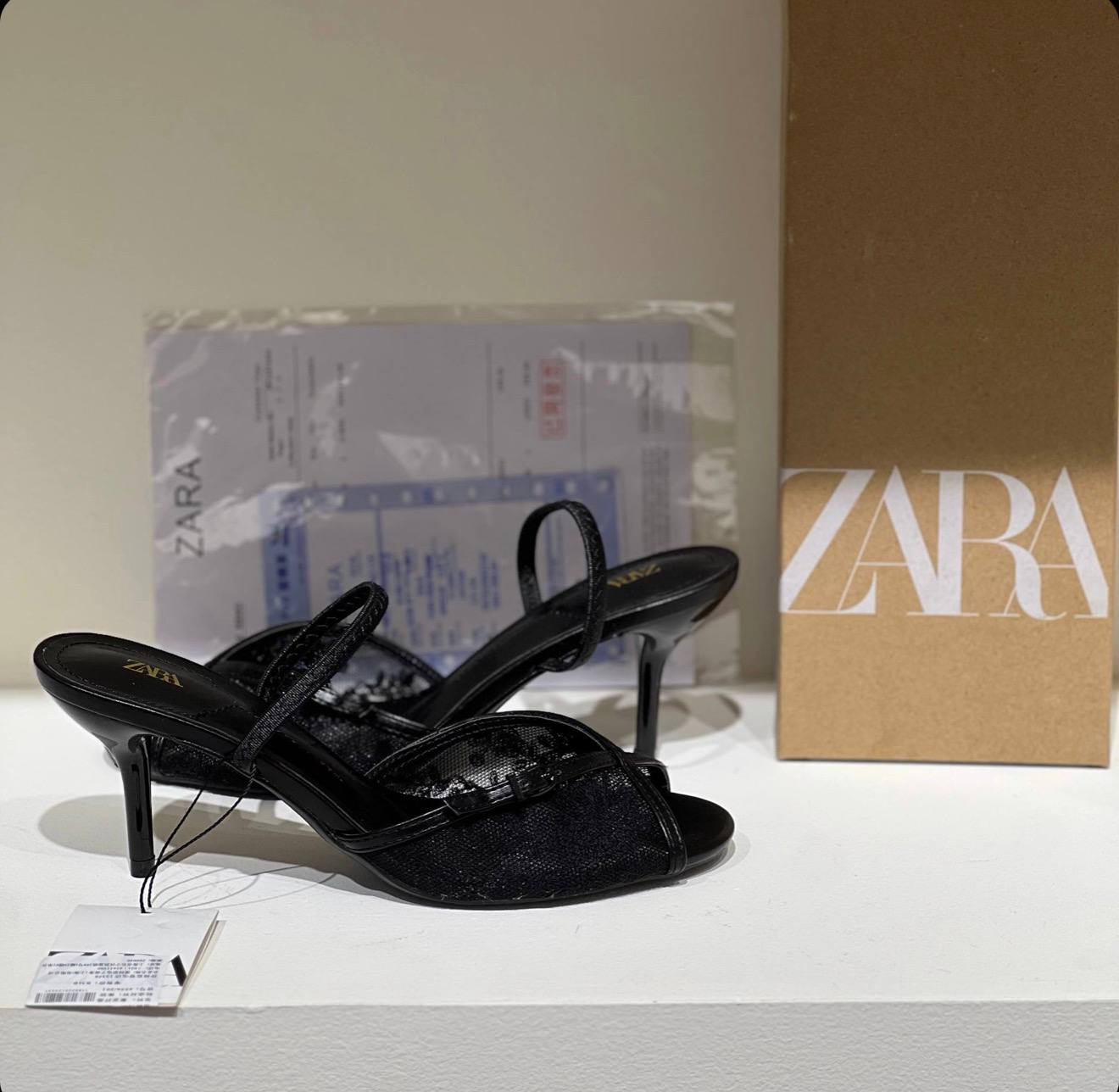 صندل پاشنه دار مجلسی گیپوری زنانه زارا ZARA Mesh Heel Sandals مشکی