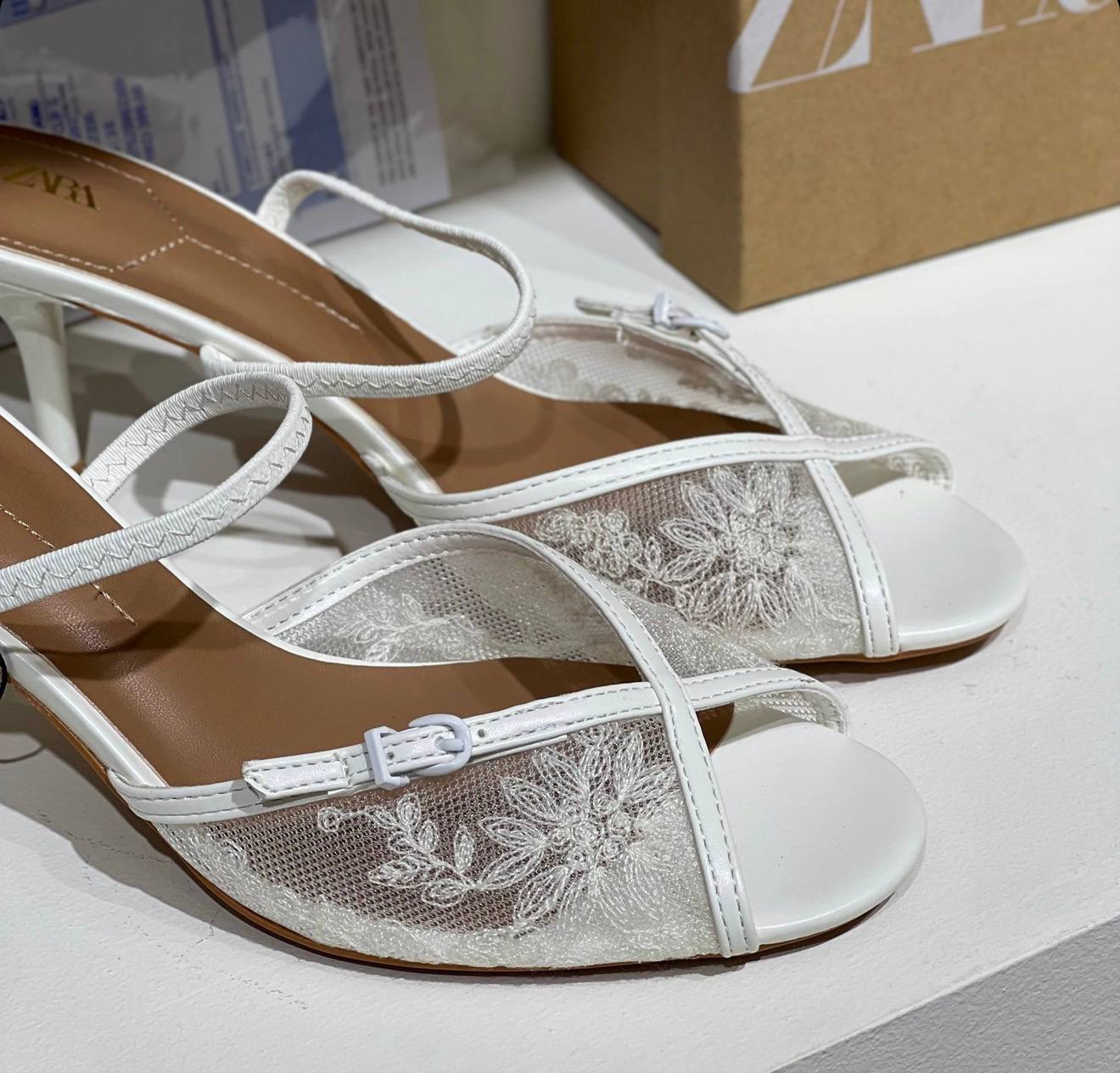 صندل پاشنه دار مجلسی گیپوری زنانه زارا ZARA Mesh Heel Sandals سفید