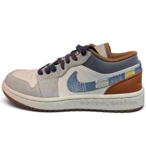 کفش کتونی زنانه و مردانه نایک ایر جردن ۱ لو فانتوم Nike Air Jordan 1 Low Phantom Repaired Denim Swoosh سفید طوسی